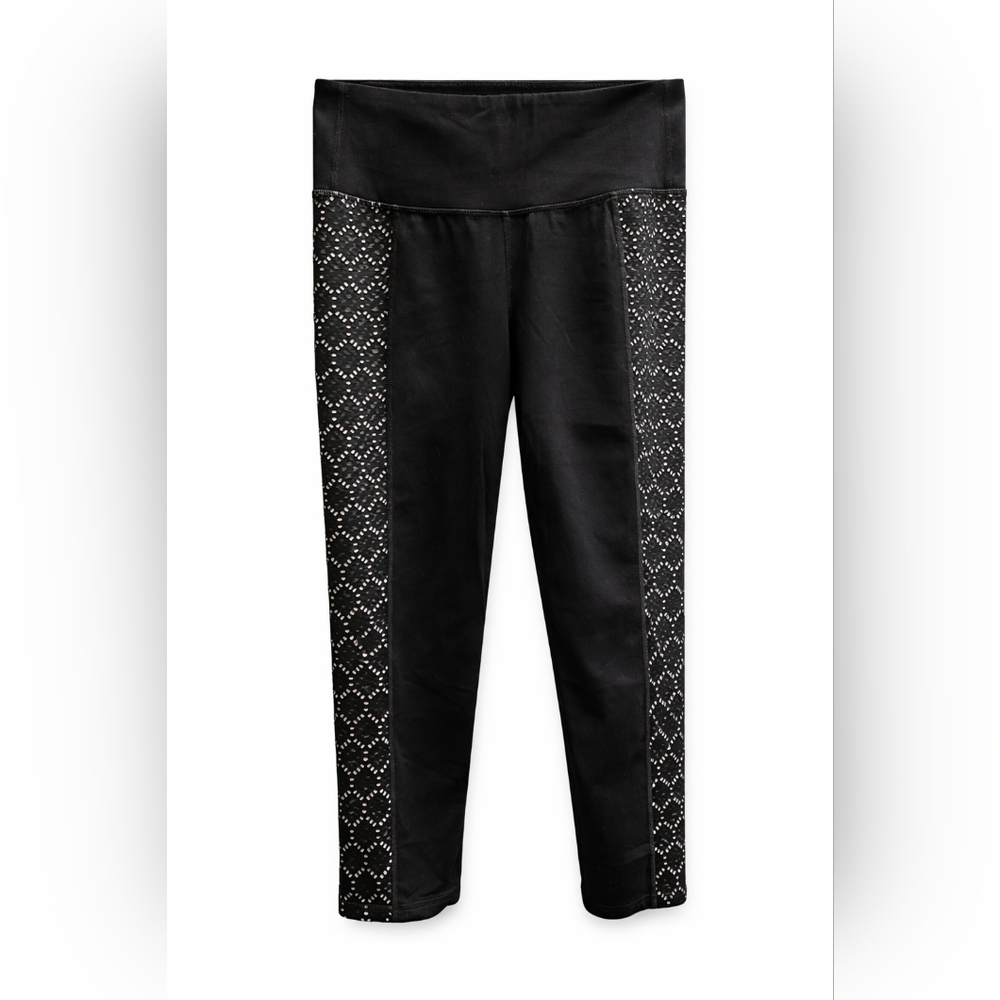 Athleta Black Capri Leggings with Diamond Mesh Side Panels Size M